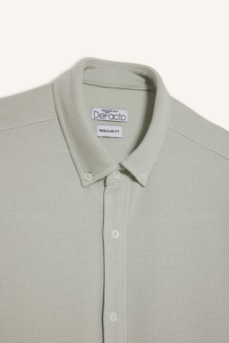 DeFacto Green Man Regular Fit Polo Collar Long Sleeve Shirt Casual - Image 5